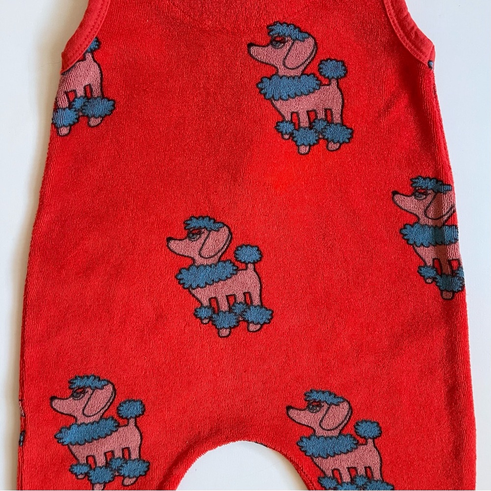 Hugo Loves Tiki Unisex Baby Red Terry Long Leg Romper - Poodle Print - 3-6M - Picture 10 of 14